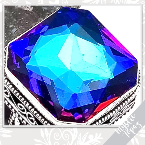 Mystic Topaz Silver Eclectic Artisan Ring, 8 Pink, Turquoise, Royal Blue, Purple